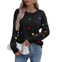Love Jacquard Crew Neck Pullover Sweater Women