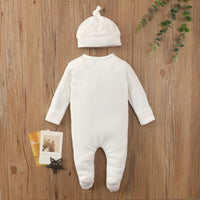 Boys And Girls Long Sleeve Solid Color Waffle Zipper Jumpsuit Foot-wrapped Romper