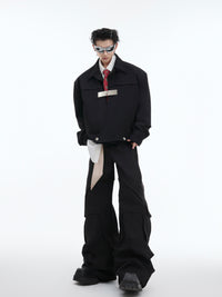 Double-layer Collar Design Black Coat