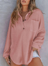Women's Waffle Knit Loose Long Sleeve Top