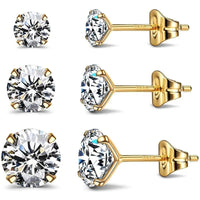 3A Zircon Earrings Stud Piercing Jewelry Three-Pair Set