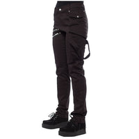 Solid Trend Rivet Four Button Side Snap Diagonal Zipper Pocket Casual Pants