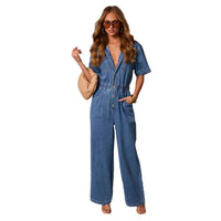 Fashionable Casual Loose It Straight Leg Denim Jumpsuit
