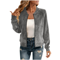 Round-neck Zip-up Deerskin-fleece Short Jacket Flight Suit