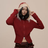 American Retro Wine Red New Year Hooded Sweater Coat