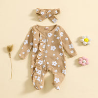 Waffle Print One-piece Crawling Suit