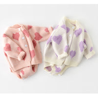 Spring Autumn Infant Baby Girls Knit Long Sleeve Loving Heart Coat Rompers