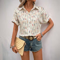Women's Printed Contrasting-Color Cardigan Top