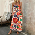 Womens Floral Print V-Neck Sleeveless Long Slip Dress