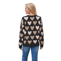 Valentine's Day Round Neck Handmade Beaded Heart Peach Sweater