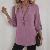 Loose-fitting Plus Size V-neck Solid Color T-shirt