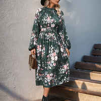 Floral-print Elegant High-waisted Dress