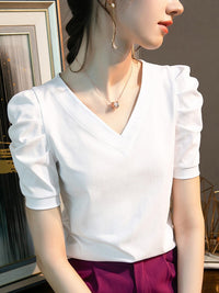 Retro Pleated Puff Sleeve Top For Women
