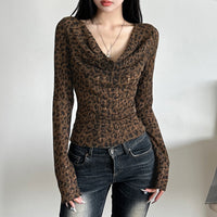 Womens Retro Boat-Neck Cropped Top With Ripped Details And Print
