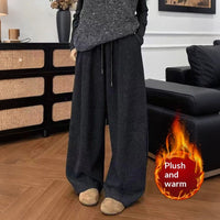 Casual Fleece-lined High-waisted Wide-leg Sweatpants