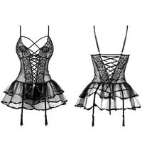 Net Yarn Lace Princess Cross Straps Gathered Nightdress