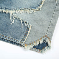 Men's Five-pointed Star Side Stitching Cat Raw-cut Edges Shorts