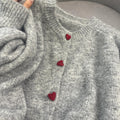 Gray With Heart Button Sweater Coat Women's Loose