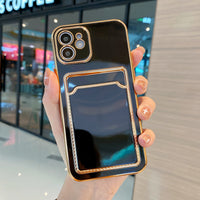 Electroplating Integrated Card Holder Leather Phone Case
