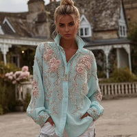 Simple Lapel 3D Digital-print Shirt With Long Sleeves