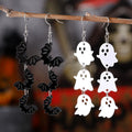 Halloween White Ghost And Black Bat Triptych Earrings