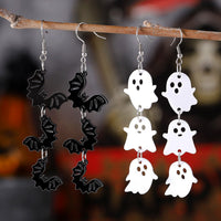 Halloween White Ghost And Black Bat Triptych Earrings