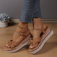 Fashion Flat Hemp Rope Open Toe Sandals With Buckle Cross Bow
