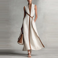 Color-blocked Sleeveless Casual Dress For Women