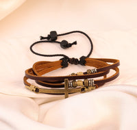 Multi-layer Woven Black Wooden Bead Vintage Leather Bracelet