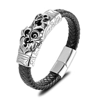 Mens Jewelry Titanium Steel Stainless Steel Black Leather Cord Bracelet