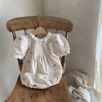 Infant Thin Embroidery Flower Lace Leader Jumpsuit