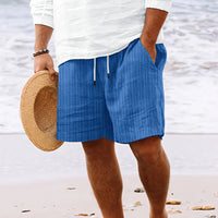 European And American Cotton And Linen Multi-bag Lace Men's Striped Beach Shorts