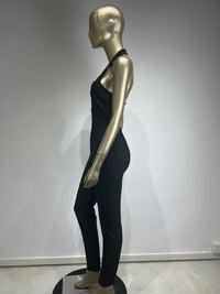 Halter Deep V Diamond Rose Tight Jumpsuit Party Dress