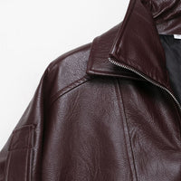 Retro Style Fashion Heavy Industry Sleeve Profile Short Locomotive Jacket Leather Coat