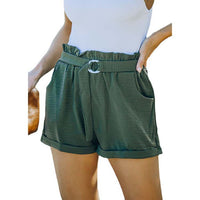 Lace-up Pocket Solid Color High-waist Casual Shorts Women