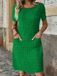 Solid-color Crewneck Woven Non-stretch Womens Dress