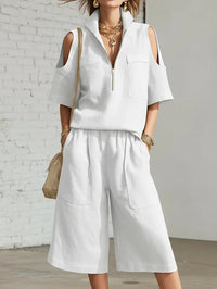 Womens Short-Sleeve Shirt And Shorts Loose Pants Two-Piece Set