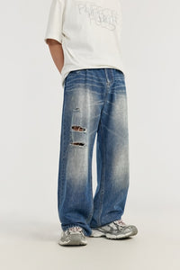 Men's Clothing Wide Leg New Washed-out Vintage Straight-leg Denim Trousers