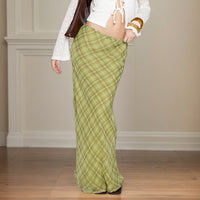 Green Plaid Contrasting Slim Fit Skirt