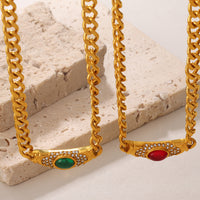 Vintage Mid-Century Geometric Choker Necklace With Premium Cat's Eye Stone Inlay