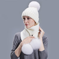 Knitted Hat Scarf Men's And Women's Autumn And Winter Warm Fox Fur Ball Wool Ball