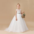 Girl's White Flower Girl Wedding Dress