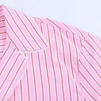 Women's Fashion Lapel Long-sleeved Pocket Striped Short Shirt