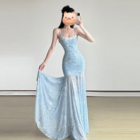 French-style Chic Butterfly-print Mesh Slip Dress For Women