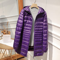 Down Jacket Women's Mid-length Hooded Slim Fit Light Coat