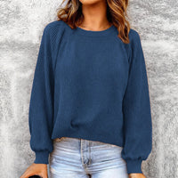Fashionable Solid-Color Waffle-Knit Long-Sleeve Pullover Top