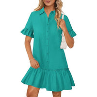 Women's Solid Color Loose And Versatile Button-up Shirt Dress
