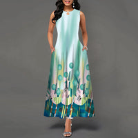 Womens Printed Crew-Neck Sleeveless Tank Dress
