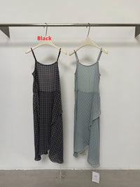 Laid-back Sheer Plaid Slip Dress