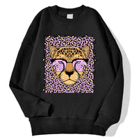 Womens Casual Loose Fleece-Backed Sweatshirt With Leopard Print